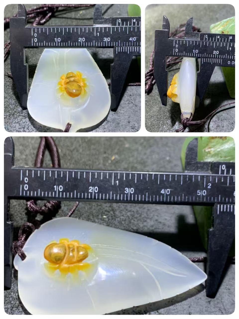 精美手工雕刻天然原皮马达加斯加玛瑙俏色巧雕树叶蜘蛛吊坠(把件)一个，