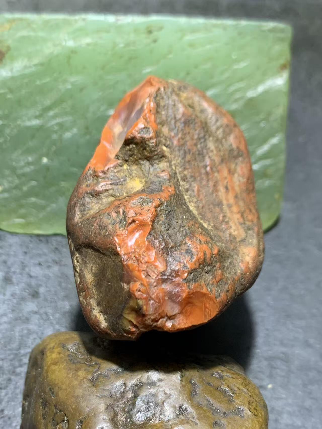 精美老柿子红皮开窗料荔枝冻南红玛瑙原石一颗