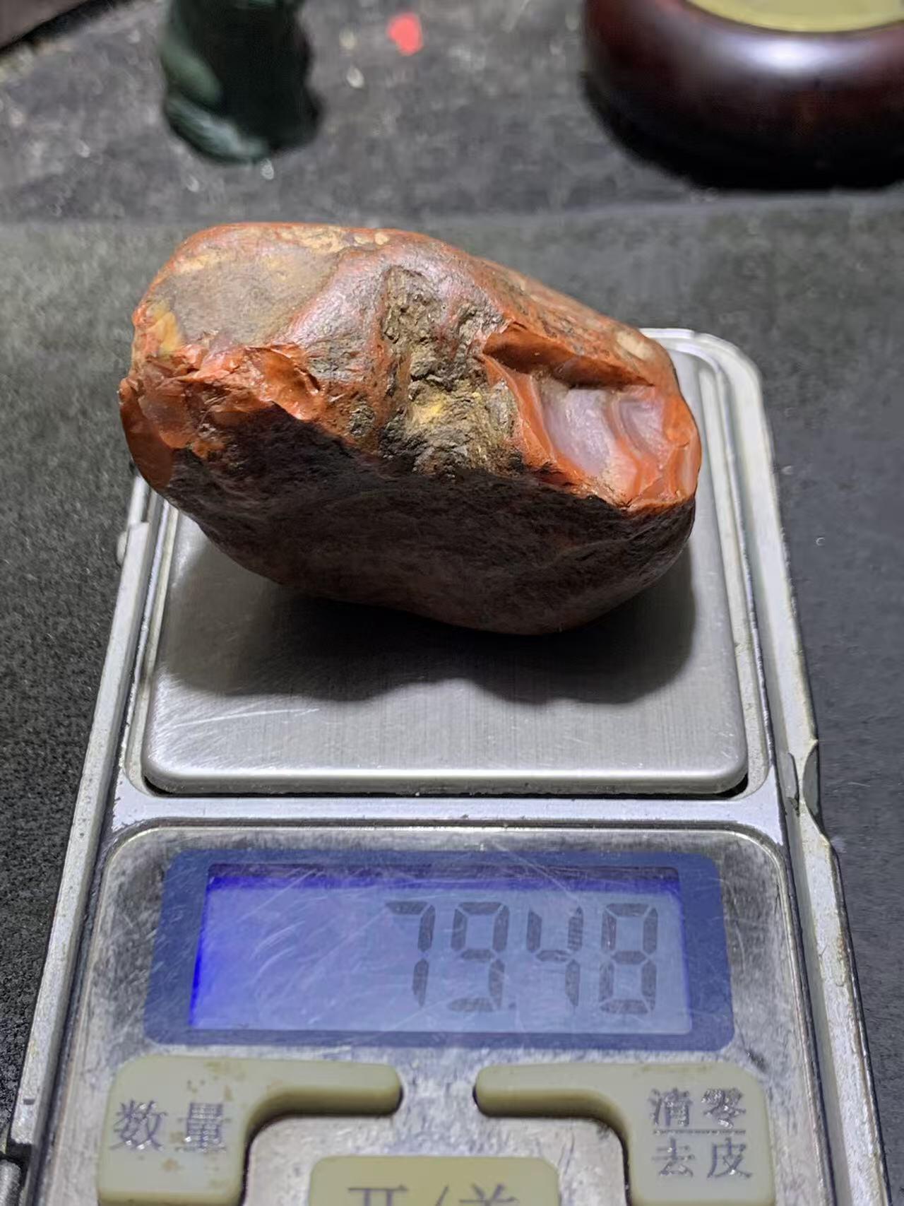 精美老柿子红皮开窗料荔枝冻南红玛瑙原石一颗