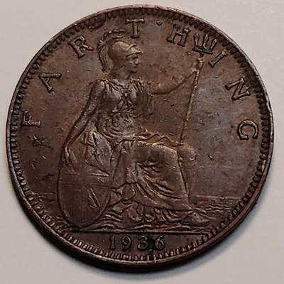 布加迪🐬～世界钱币(上海)🌾第 254 期 /  各国套币和散币 - 英国🇬🇧 1936年 1法新=1/4便士