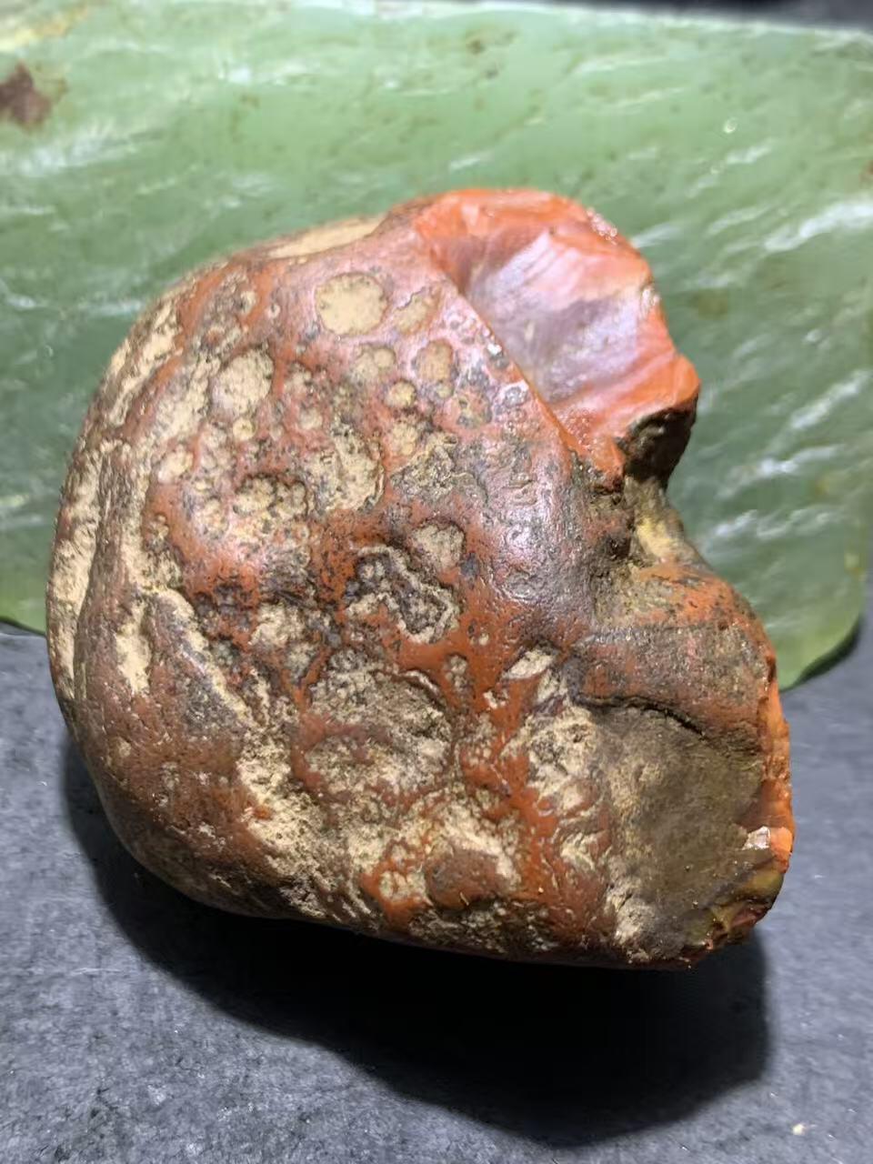 精美老柿子红皮开窗料荔枝冻南红玛瑙原石一颗