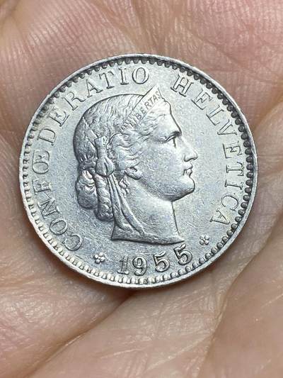 2025年第八十六场(总第一百一十二场）外国好品散币(免佣金) 少见年份–瑞士🇨🇭1955年20分(第三版，B标伯尔尼造)