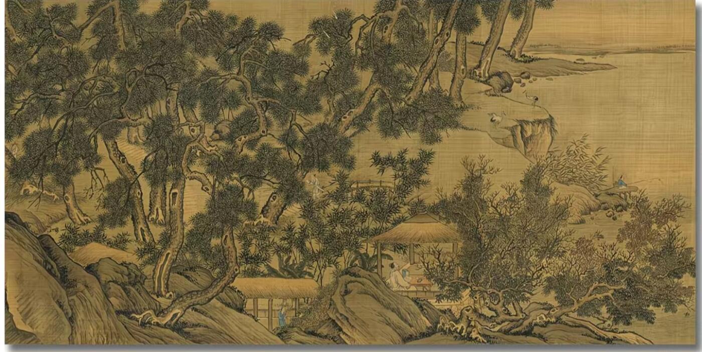 杂相专场 仿古唐寅秋林高士图  明代国画微喷打印临摹复制品