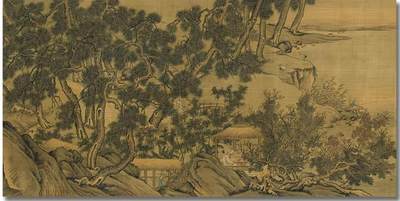 杂相专场 - 仿古唐寅秋林高士图  明代国画微喷打印临摹复制品