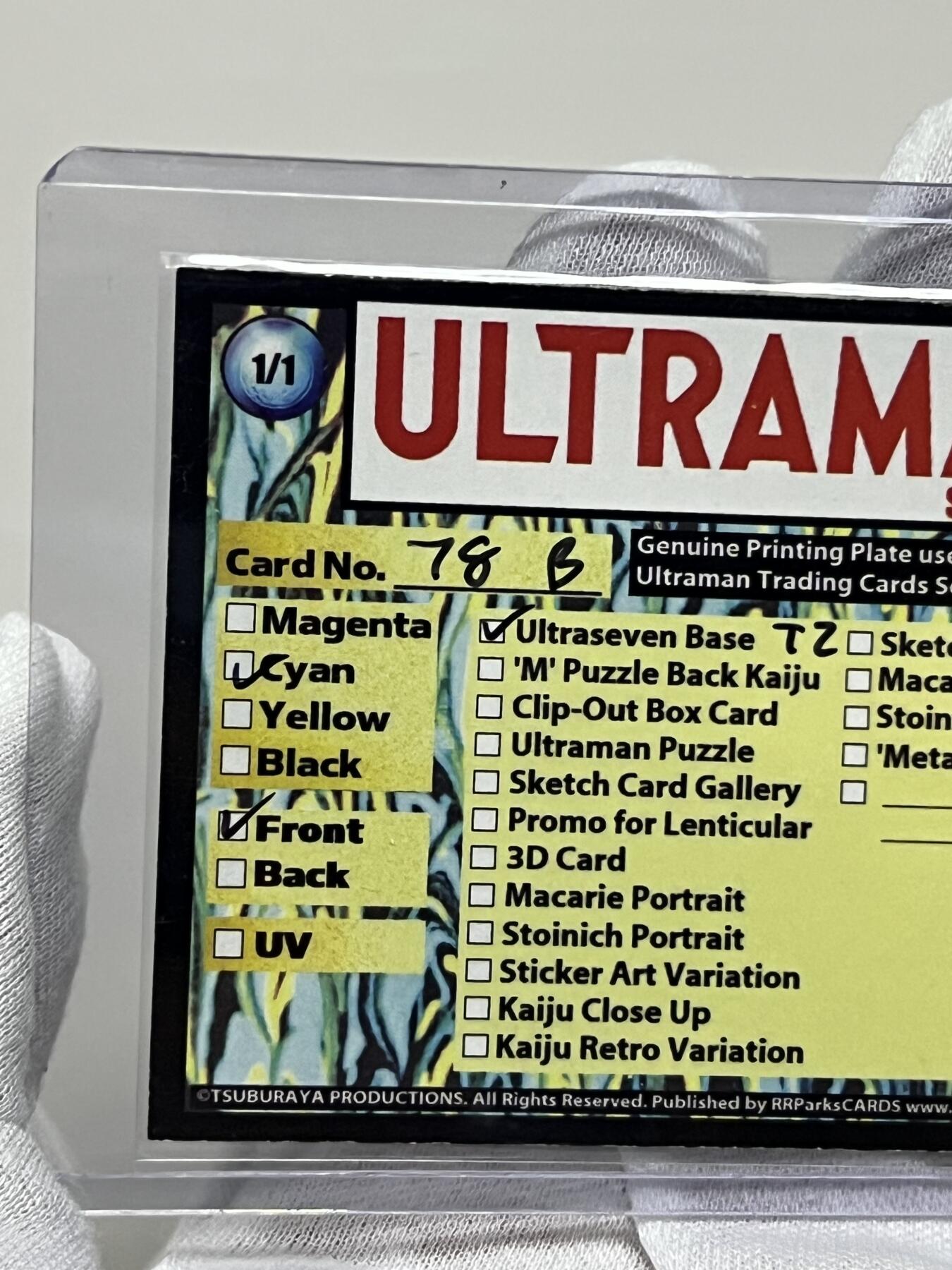 零元拍：ULTRAMAN 1967 赛文奥特曼模版卡 宇宙龙那斯 登场选图 限量1/1全世界仅有一张 背面手写打勾处写了号码以及模版卡种类 印版中的佳品 切拍切珍惜！