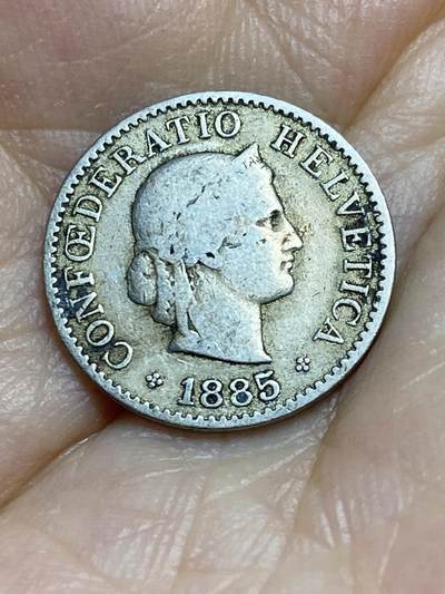 2025年第八十六场(总第一百一十二场）外国好品散币(免佣金) 稀少早期年份–瑞士🇨🇭1885年5分(第二版，B标伯尔尼造)