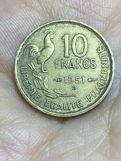 2025年第八十六场(总第一百一十二场）外国好品散币(免佣金) - 法国🇫🇷1951年10法郎(B标，博蒙莱罗热造)