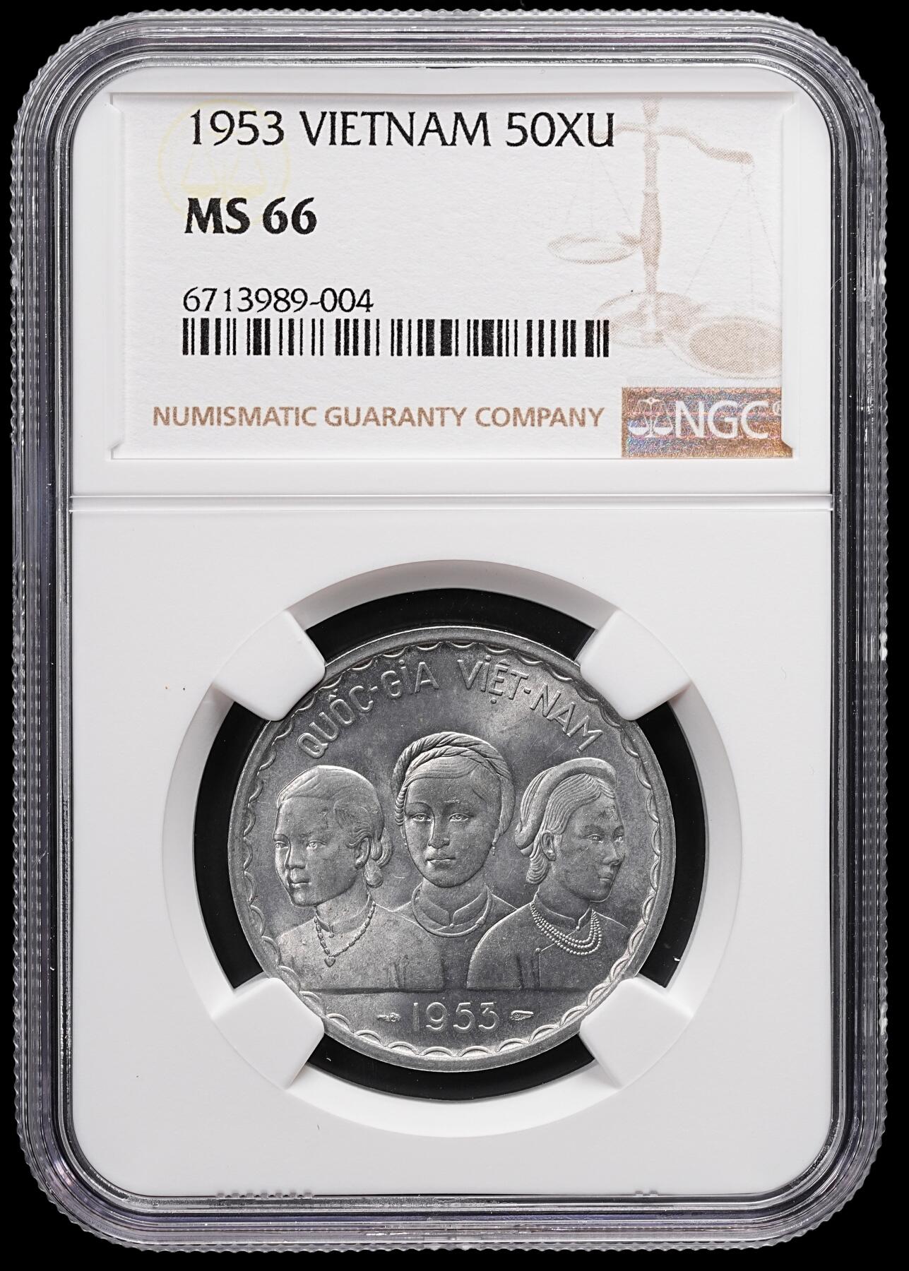 修遠堂世界钱币第八十三期 NGC MS66 1953年越南50 XU铝币
