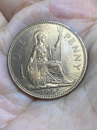 2025年第八十六场(总第一百一十二场）外国好品散币(免佣金) - 好品–英国🇬🇧1966年1便士(伊丽莎白二世青年桂冠，第二版)