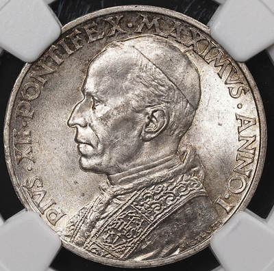 修遠堂世界钱币第八十三期 - NGC MS65 1939年梵蒂冈5里拉银币