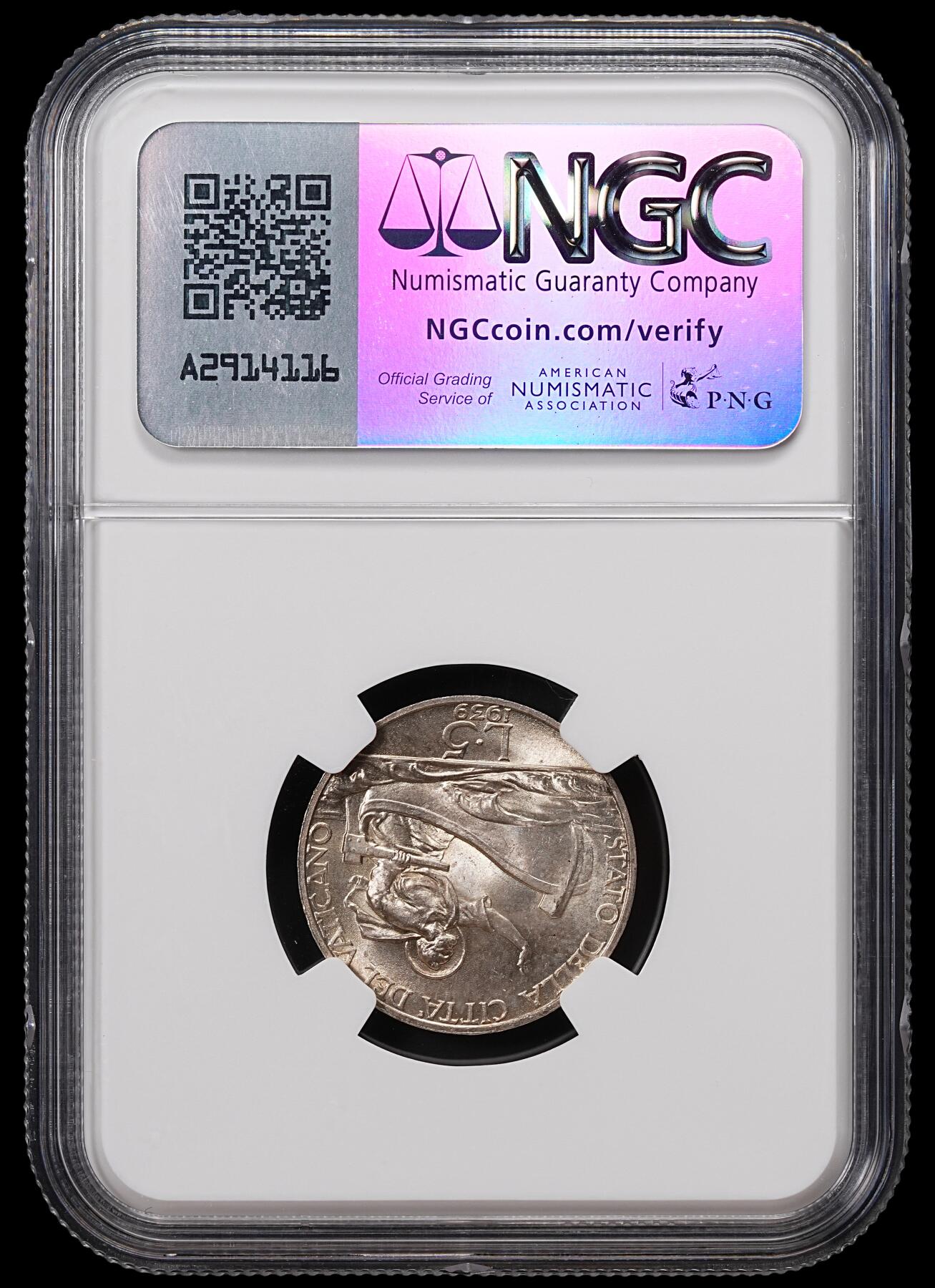 修遠堂世界钱币第八十三期 NGC MS65 1939年梵蒂冈5里拉银币