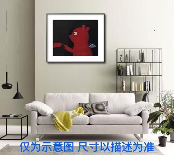 零元拍：  张占占亲笔签名最具代表性形象小红熊PUPU收藏级复制原画，外框尺寸：47/38CM，已做裱框
