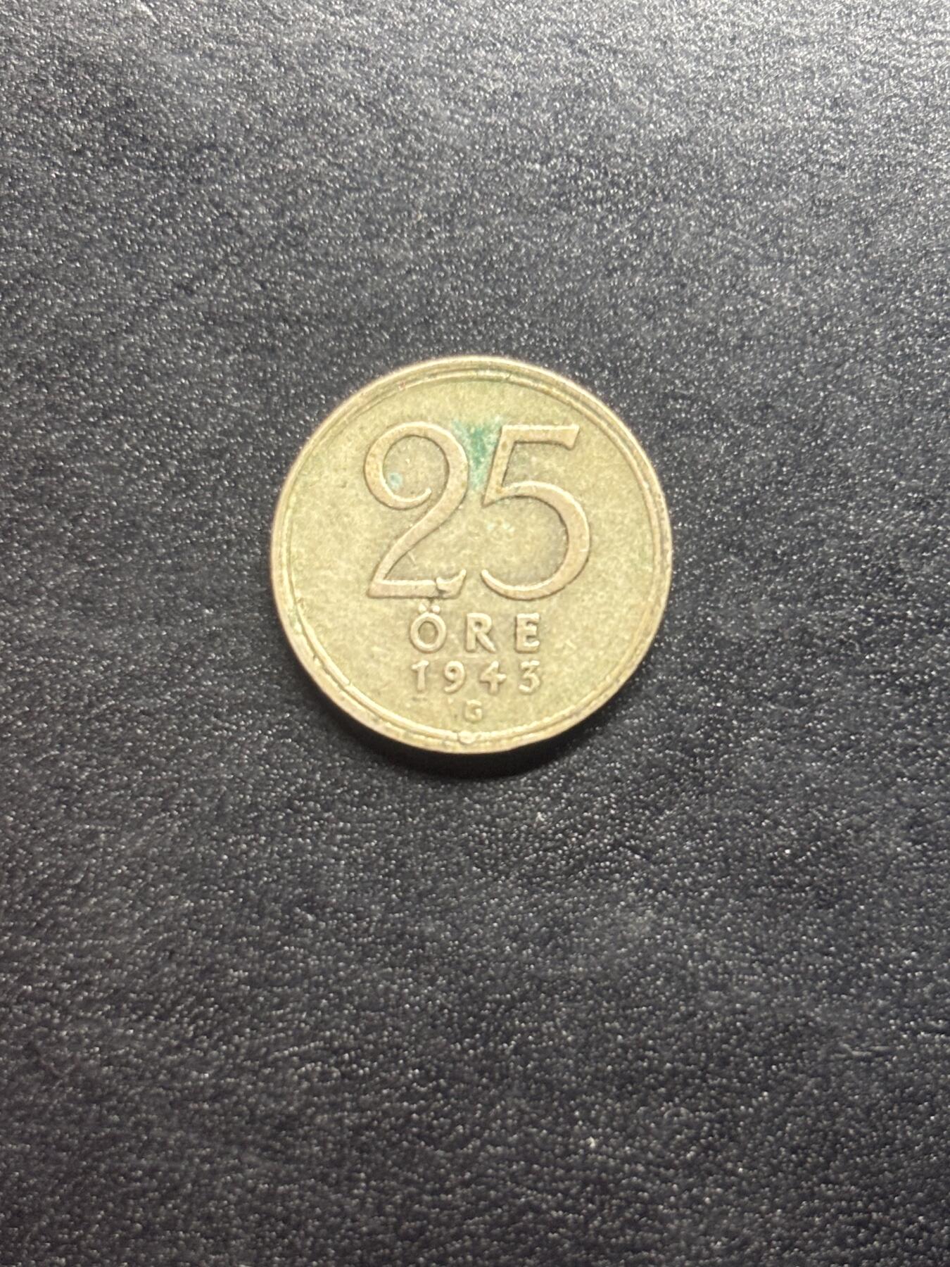 邮泉阁限时拍卖第二十三场 各国硬币专场（硬币在国外） 瑞典1943年25欧尔0.400银币2.32克