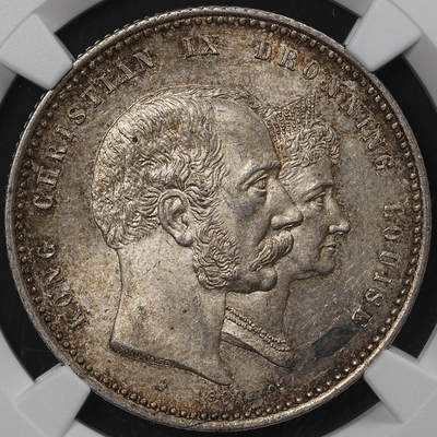 修遠堂世界钱币第八十三期 - NGC MS63 1892年丹麦国王金婚纪念2克朗银币