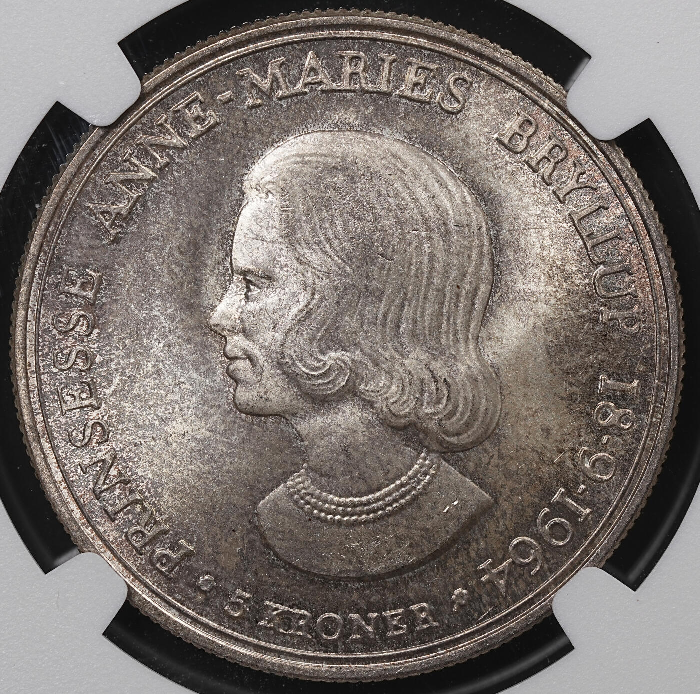 修遠堂世界钱币第八十三期 NGC MS65 1964年丹麦安妮公主结婚纪念5克朗银币