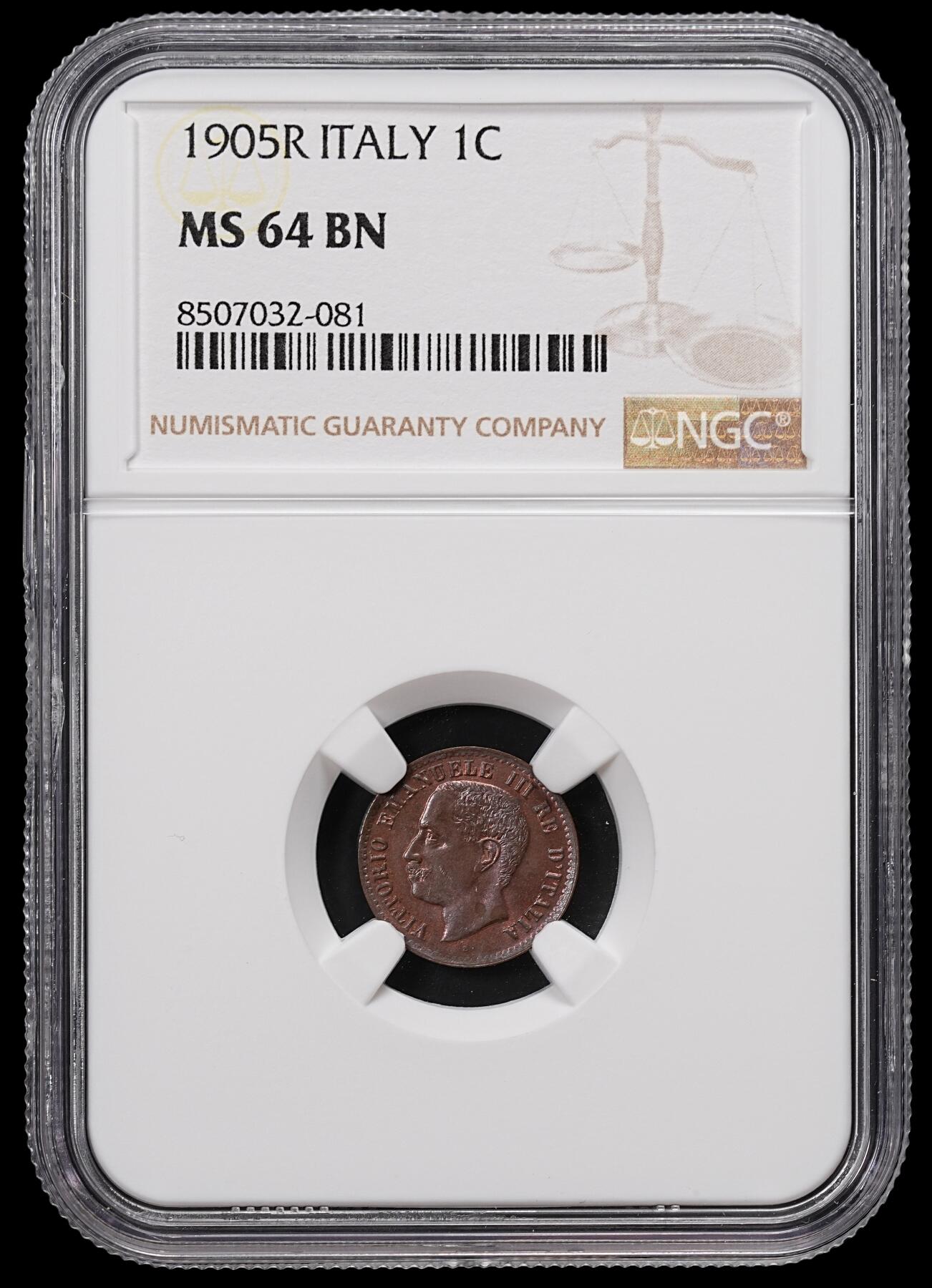 修遠堂世界钱币第八十三期 NGC MS64BN 1905年意大利1分铜币