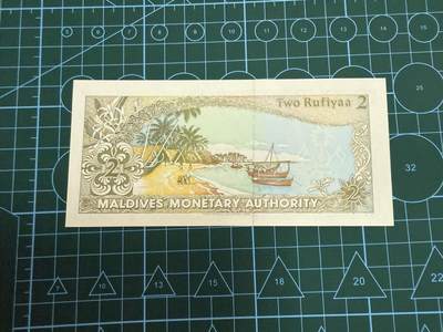 【炜奕收藏】，第四十三期 1990年马尔代夫2拉菲亚，UNC品相，轻微点钞痕