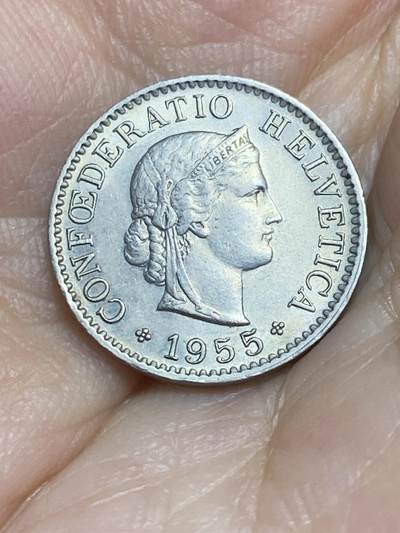 2025年第八十六场(总第一百一十二场）外国好品散币(免佣金) 瑞士🇨🇭1955年5分(第二版，B标伯尔尼造)