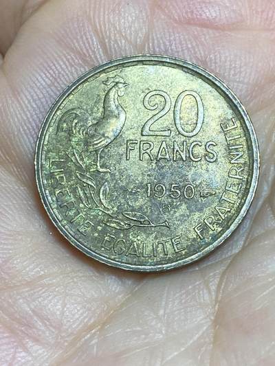 2025年第八十六场(总第一百一十二场）外国好品散币(免佣金) - 法国🇫🇷1950年20法郎(人像后单排字，4 plumes–4羽版，B标博蒙莱罗热造)