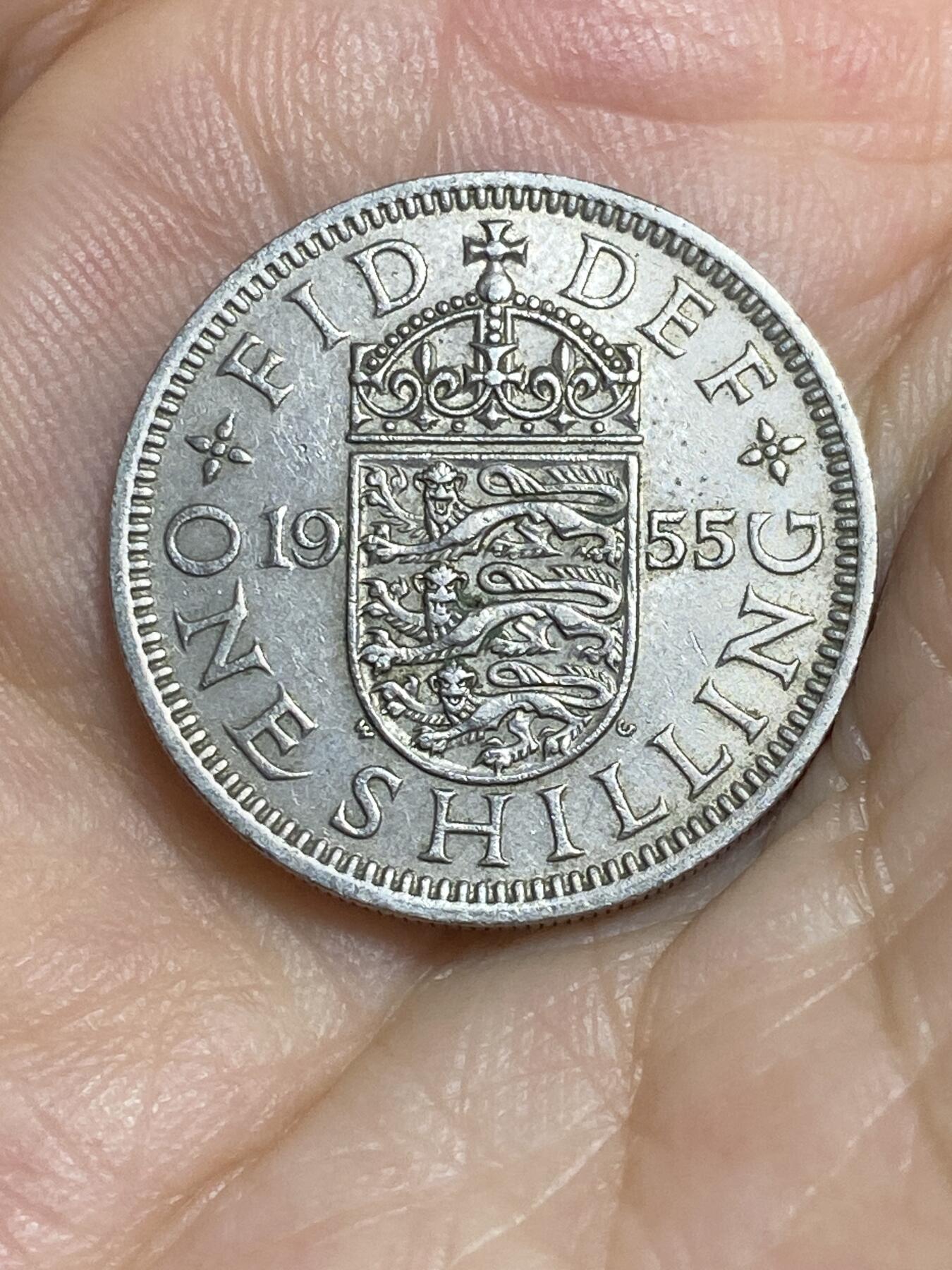 2025年第八十六场(总第一百一十二场）外国好品散币(免佣金) 英国🇬🇧1955年1先令(伊丽莎白二世青年桂冠，第二版，英格兰盾徽版)