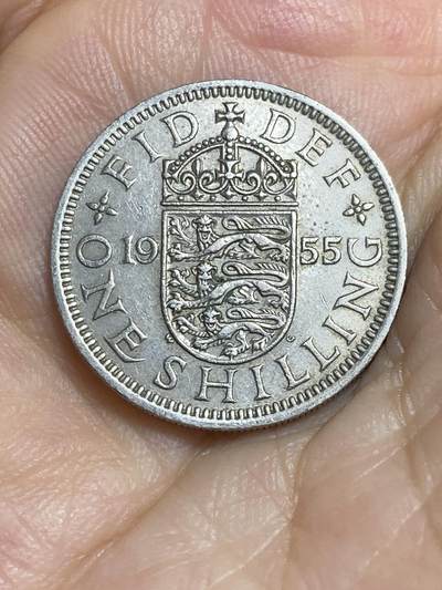 2025年第八十六场(总第一百一十二场）外国好品散币(免佣金) - 英国🇬🇧1955年1先令(伊丽莎白二世青年桂冠，第二版，英格兰盾徽版)