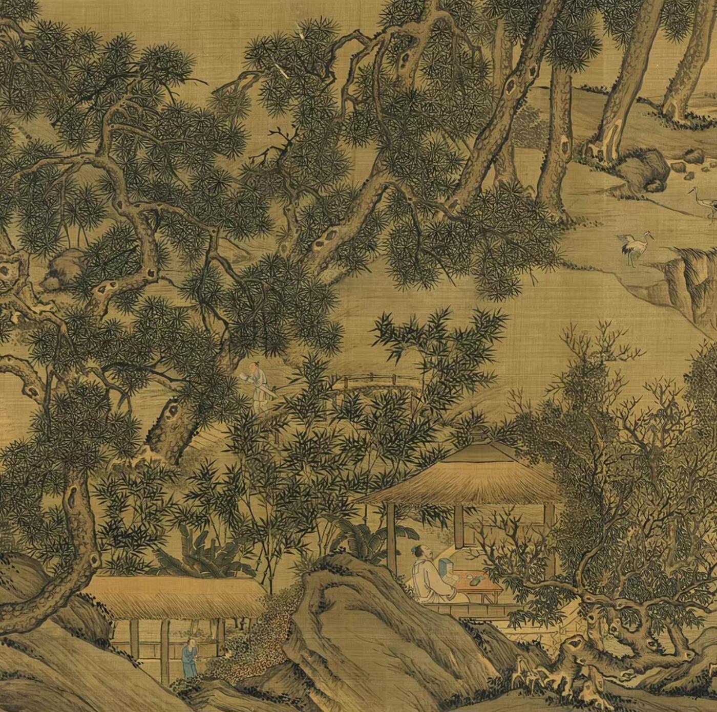 杂相专场 仿古唐寅秋林高士图  明代国画微喷打印临摹复制品