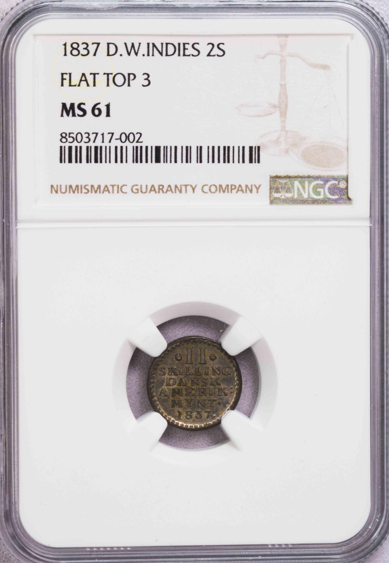 NGC-MS61 1837丹属西印度2SK银币 原光 NGC-MS61 1837丹属西印度2SK银币 原光
