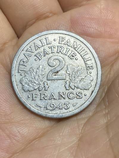 2025年第八十六场(总第一百一十二场）外国好品散币(免佣金) - 法国🇫🇷1943年2法郎(维希傀儡政府时期，首发年仅发行2年)