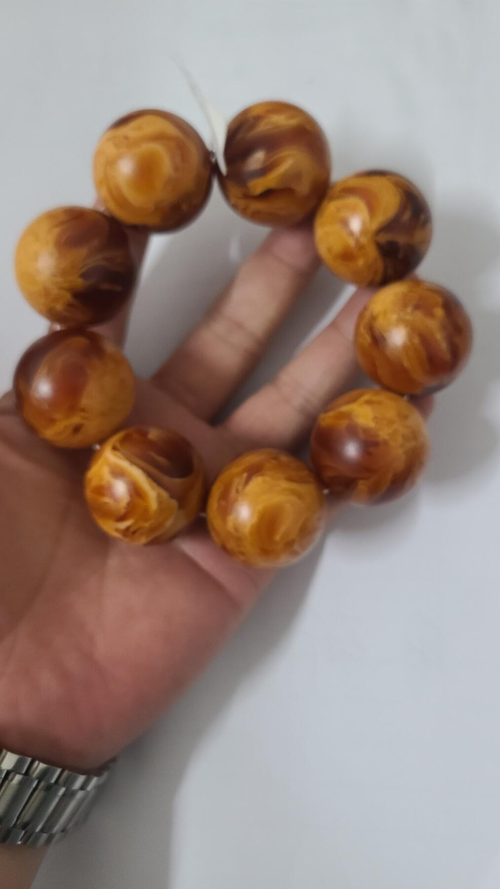 昆仑梅阁琥珀纹琥珀超大3.0九颗珠手串特价保真品