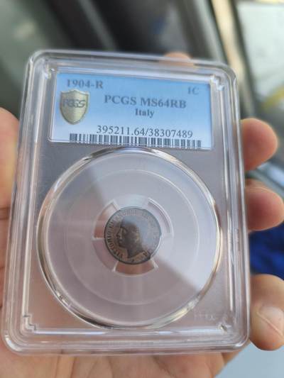 海外回流精品拍卖9.7 - PCGS MS64RB亚军分1904年意大利维托里奥·埃马努埃莱三世一分铜币