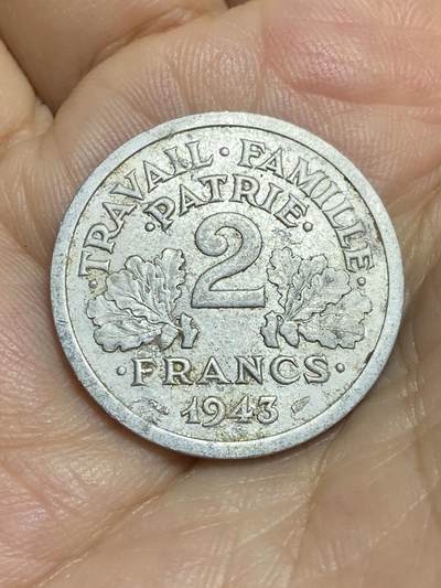 2025年第八十六场(总第一百一十二场）外国好品散币(免佣金) - 法国🇫🇷1943年2法郎(维希傀儡政府时期，首发年仅发行2年)