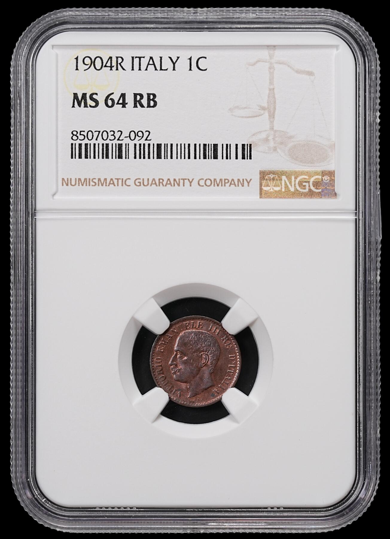 修遠堂世界钱币第八十三期 NGC MS64RB 1904年意大利1分铜币