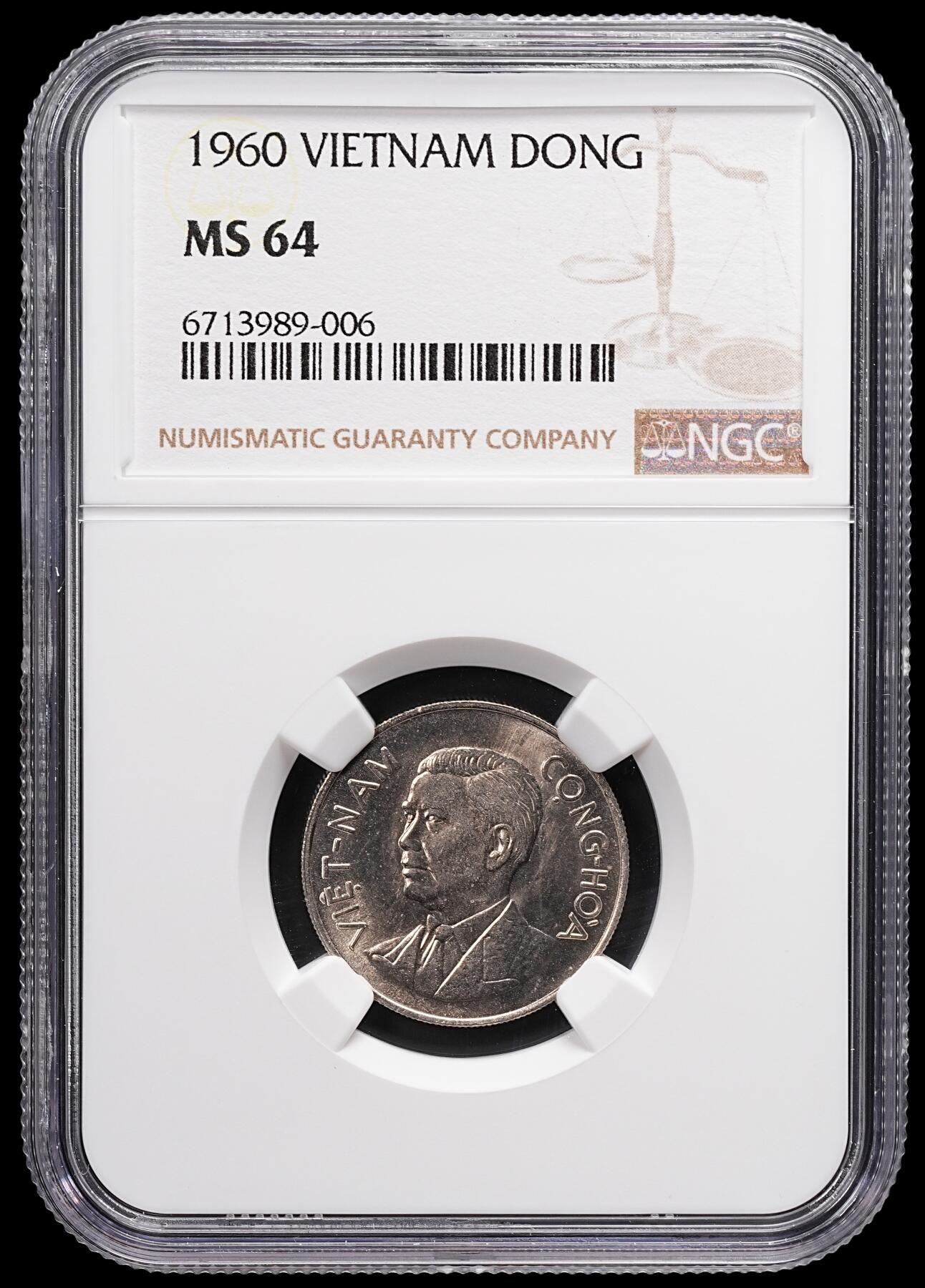 修遠堂世界钱币第八十三期 NGC MS64 1960年越南-南越政权1盾镍币 吴廷琰头像