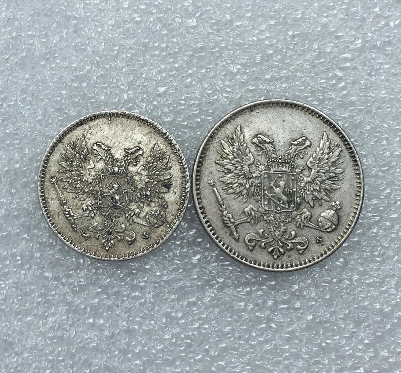 世界钱币专场拍卖 少见1917年俄占芬兰双头鹰25.50分流通银币 2枚一组
