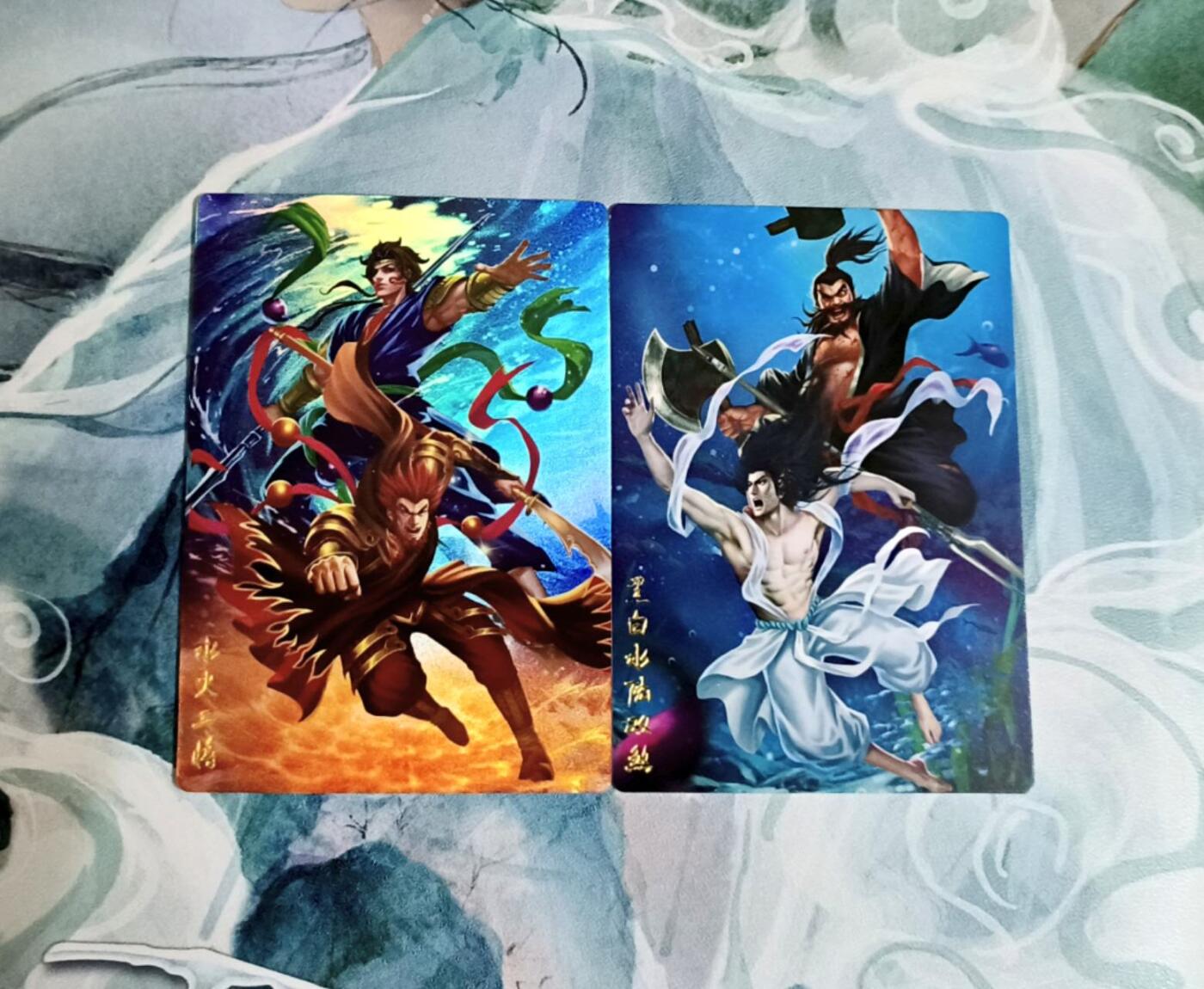 龙虎卡牌第五十三场 （无佣金，满120包邮，欢迎送拍） 彩闪2张 忠义（无双）水浒传 黑白双煞&水火二将 合体卡