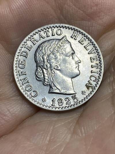 2025年第八十六场(总第一百一十二场）外国好品散币(免佣金) 稀少早期年份原光好品–瑞士🇨🇭1925年20分(第二版，B标，伯尔尼造)