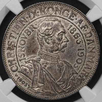 修遠堂世界钱币第八十三期 - NGC MS62 1903年丹麦国王登基40周年纪念2克朗银币
