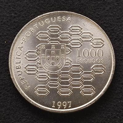 【全场包邮】纯粹捡漏拍458场 - 葡萄牙1997年1000埃斯库多公共信用克朗型纪念银币