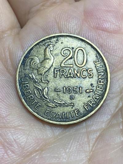 2025年第八十六场(总第一百一十二场）外国好品散币(免佣金) - 法国🇫🇷1951年20法郎(4 plumes–4羽，B标，博蒙莱罗热造)