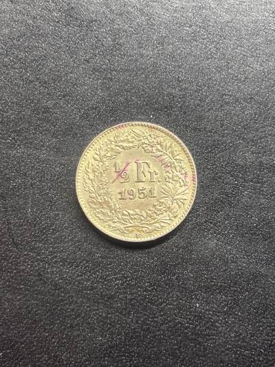 邮泉阁限时拍卖第二十三场 各国硬币专场（硬币在国外） - 瑞士1954年½瑞士法郎银币2.5克0.835