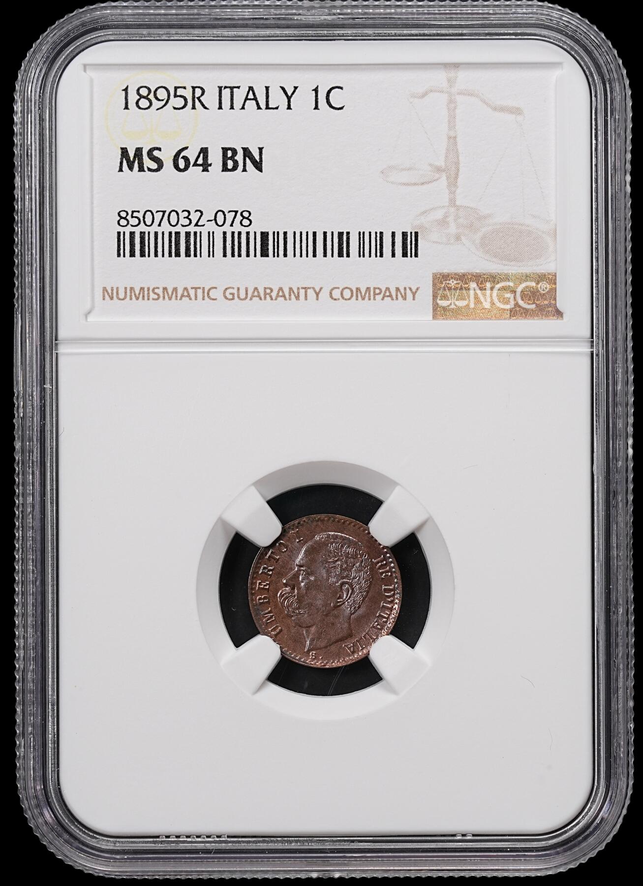 修遠堂世界钱币第八十三期 NGC MS64BN 1895年意大利1分铜币