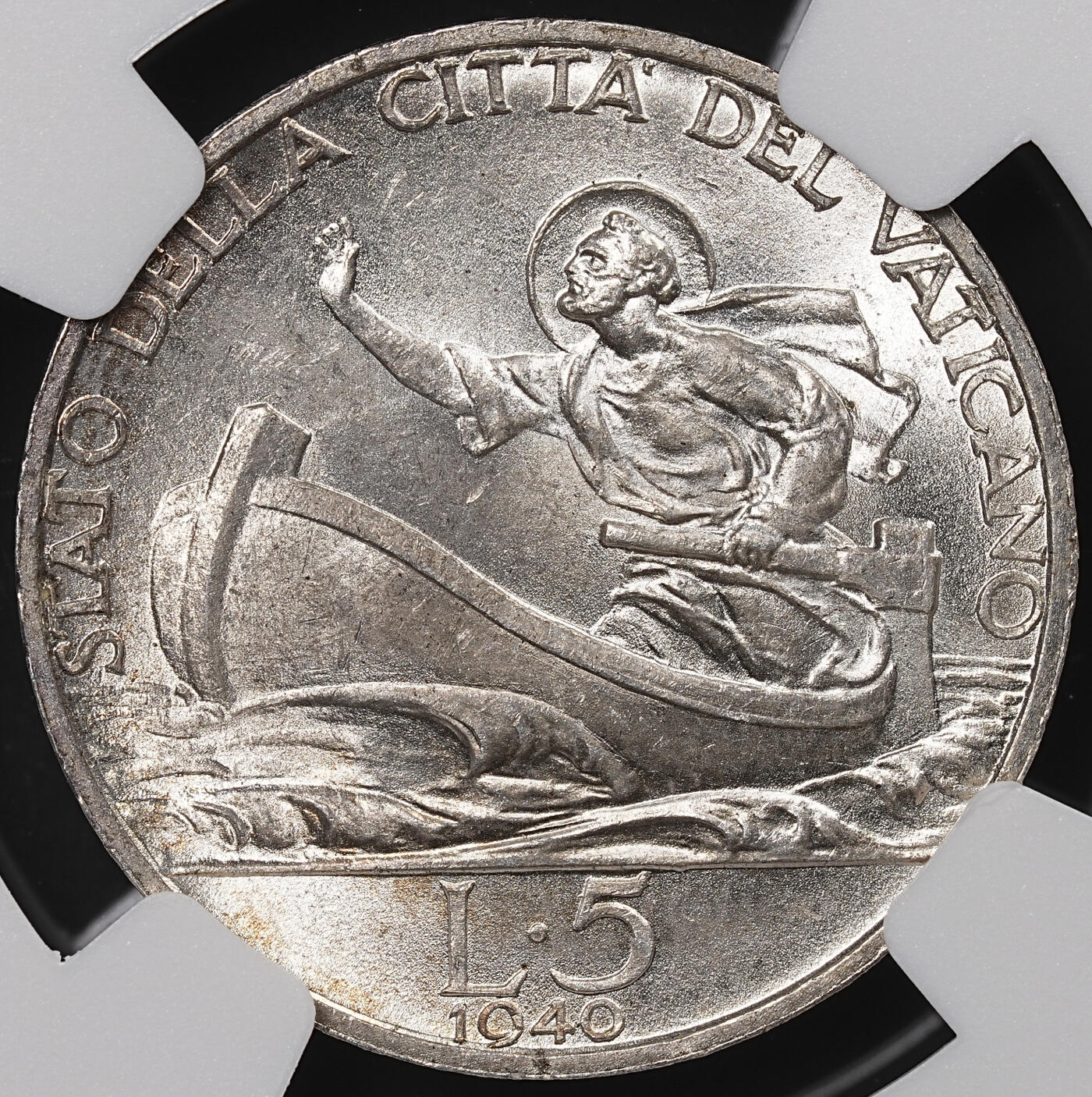 修遠堂世界钱币第八十三期 NGC MS64 1940年梵蒂冈5里拉银币