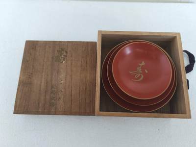 海外回流精品拍卖9.7 - 原盒全新寿字漆盏三只一套