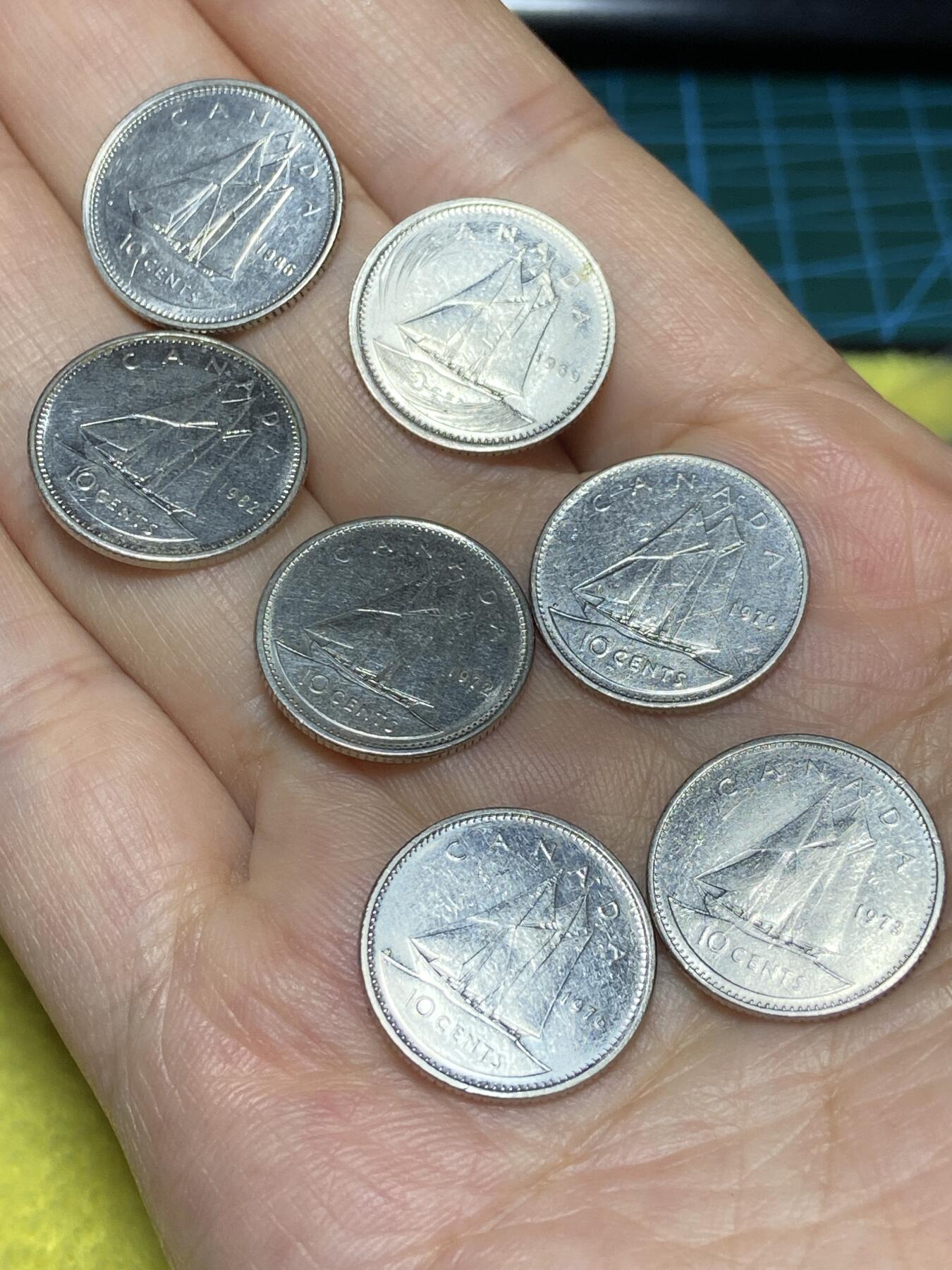 2025年第八十六场(总第一百一十二场）外国好品散币(免佣金) 加拿大🇨🇦10分7枚(伊丽莎白二世中年花冠)：1969年、1972年、1973年、1976年、1979年、1980年、1982年10分