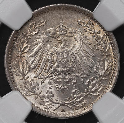 修遠堂世界钱币第八十三期 - NGC MS65 1916年德国1/2马克银币 A厂铭