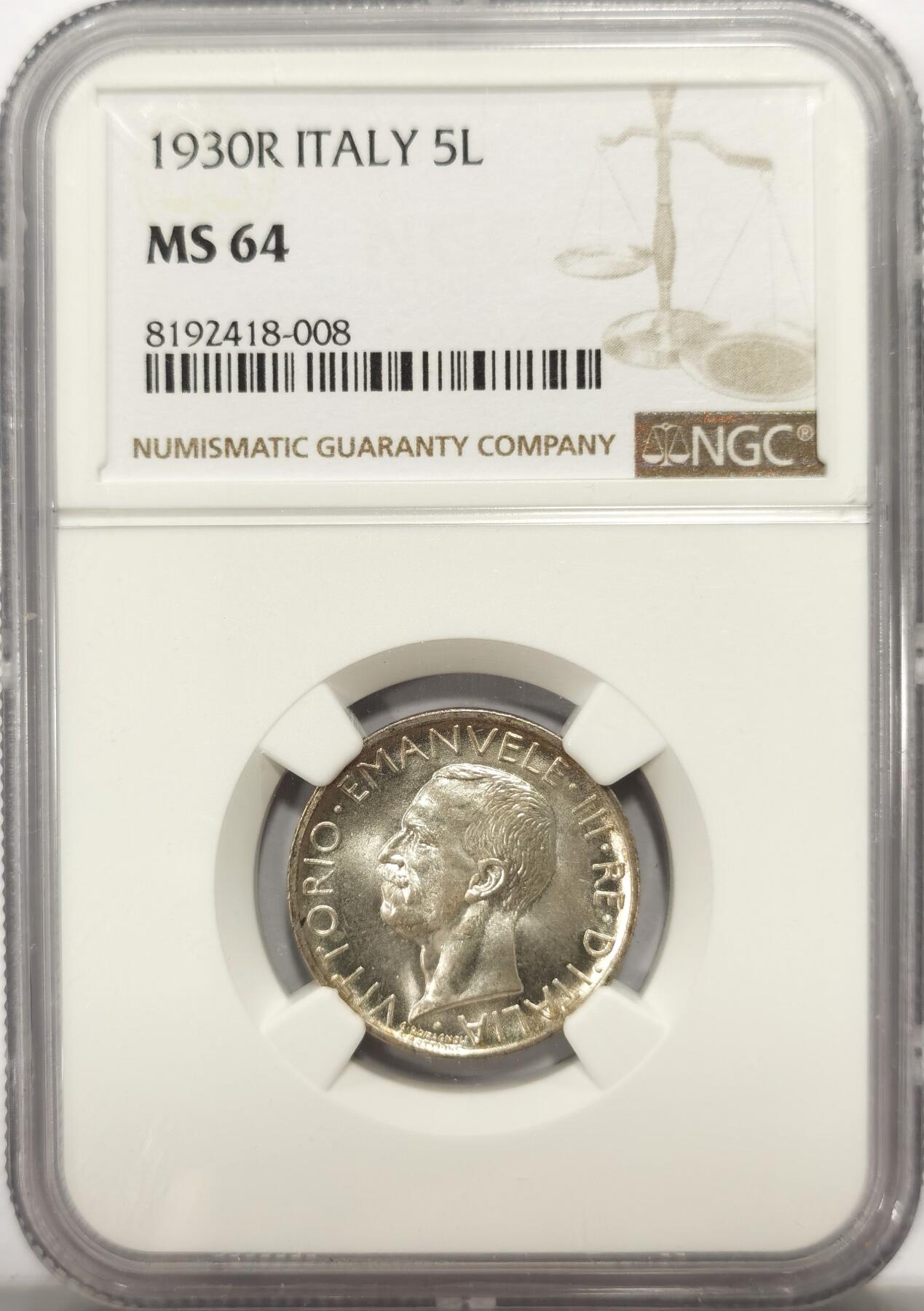 博洋堂世界钱币拍卖第137期（全场包邮） NGC MS64 意大利1930R 五里拉 BU卷拆曝光，难得好品