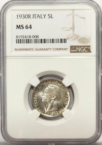 博洋堂世界钱币拍卖第137期（全场包邮） - NGC MS64 意大利1930R 五里拉 BU卷拆曝光，难得好品