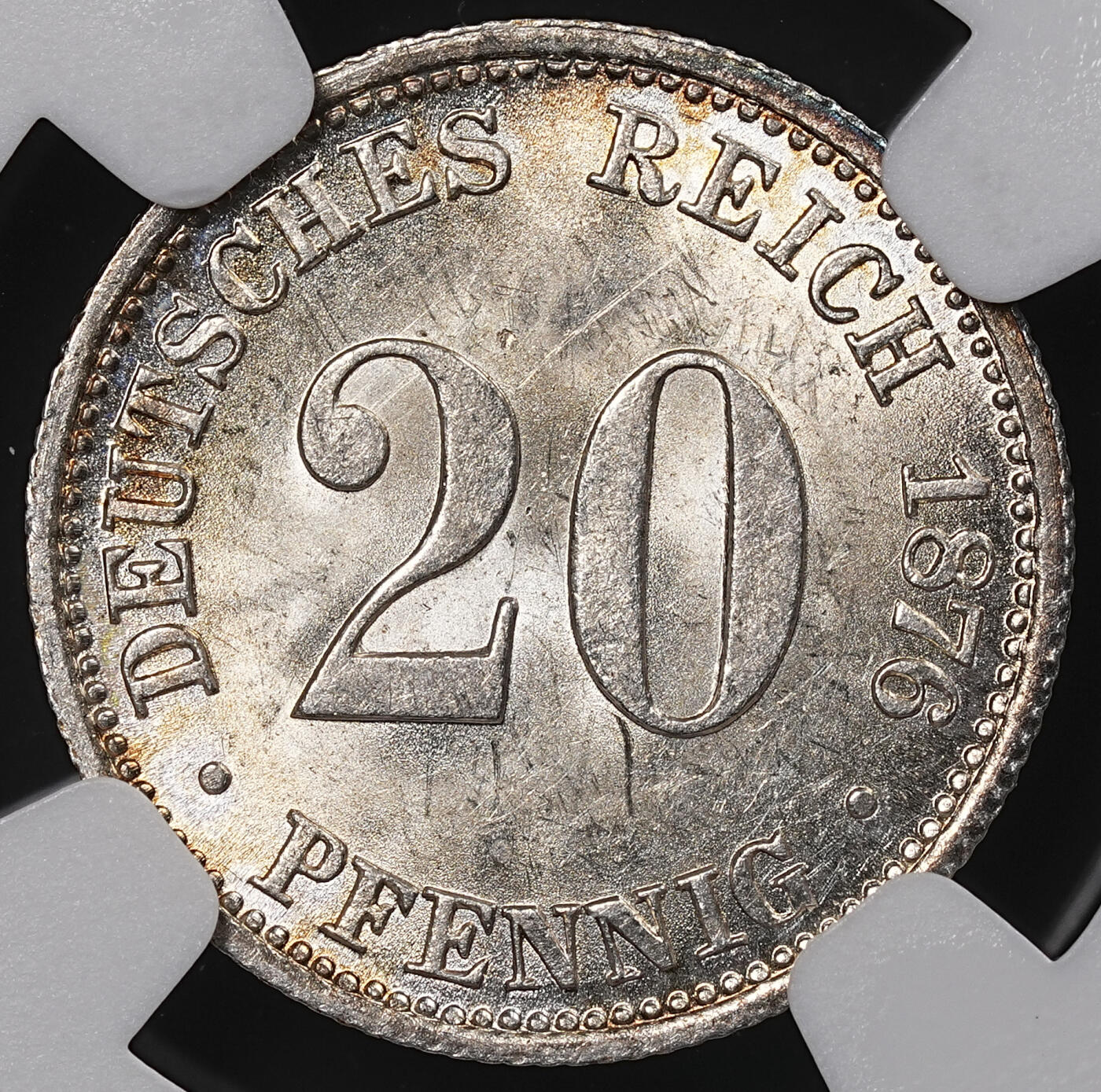 修遠堂世界钱币第八十三期 NGC MS62 1876年德国20芬尼银币 B厂铭