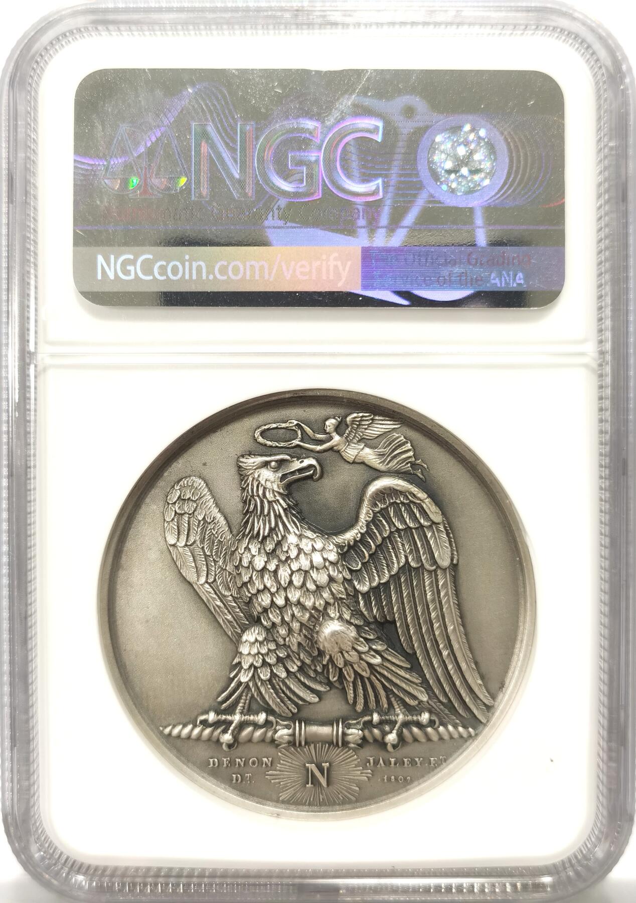 博洋堂世界钱币拍卖第137期（全场包邮） NGC MS62 法国1807年拿破仑战争胜利银章，NGC高分，品相极好，背面是胜利女神和雄鹰，超高浮雕，完美品相，少见品种