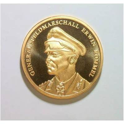 德国沙漠之狐隆美尔+铁十字 高浮雕精制镀金章 30MM - 德国沙漠之狐隆美尔+铁十字 高浮雕精制镀金章 30MM